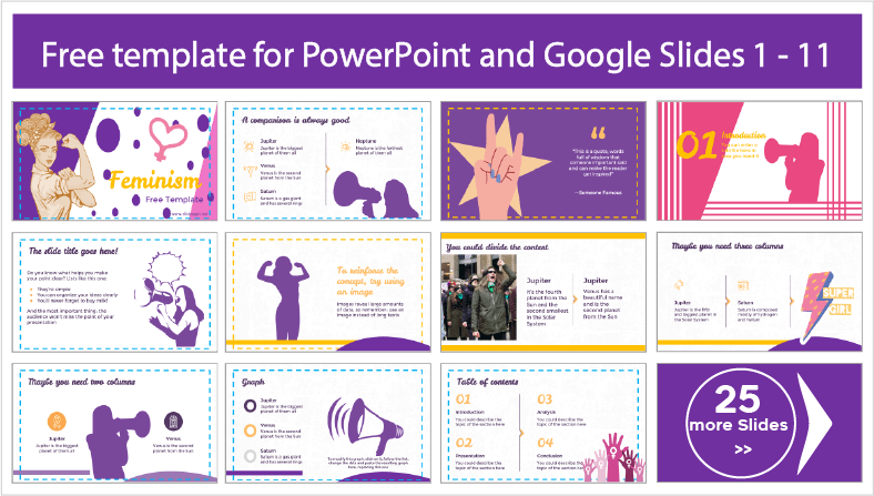 Modèles de féminisme téléchargeables gratuitement pour PowerPoint et Google Slides.