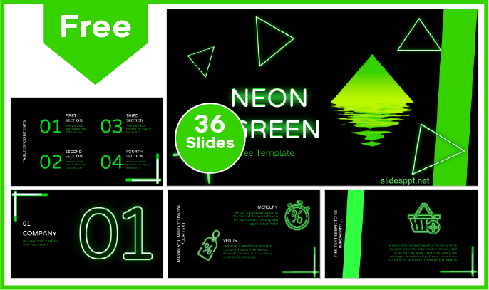 Plantilla verde Neón gratis para PowerPoint y Google Slides.
