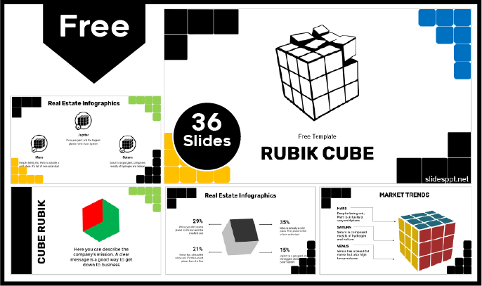 Modelo gratuito do cubo de Rubik para PowerPoint e Google Slides.