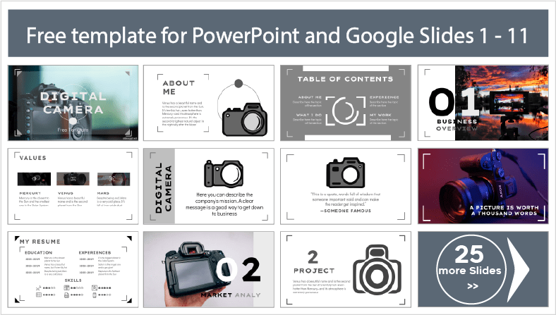 Kostenlos herunterladbare Digitalkamera-Vorlagen für PowerPoint und Google Slides.