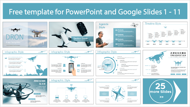 Laden Sie kostenlose Drohnen-Vorlagen für PowerPoint und Google Slides herunter.