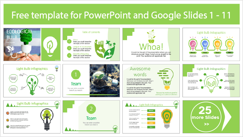 Modèles d'ampoules électriques écologiques à télécharger gratuitement dans PowerPoint et Google Slides.