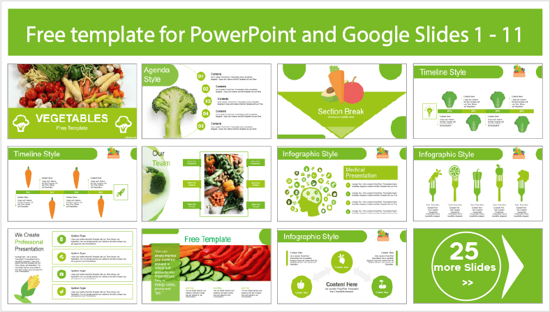 Descarregar gratuitamente os modelos de ppt Edible Vegetables para PowerPoint e Google Slides.