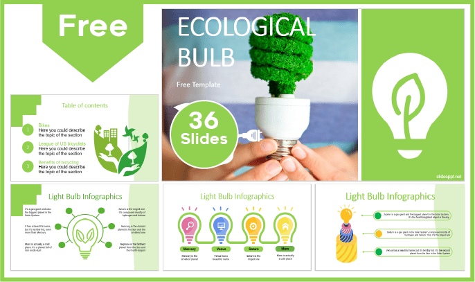 Modèle gratuit d'ampoule électrique écologique pour PowerPoint et Google Slides.