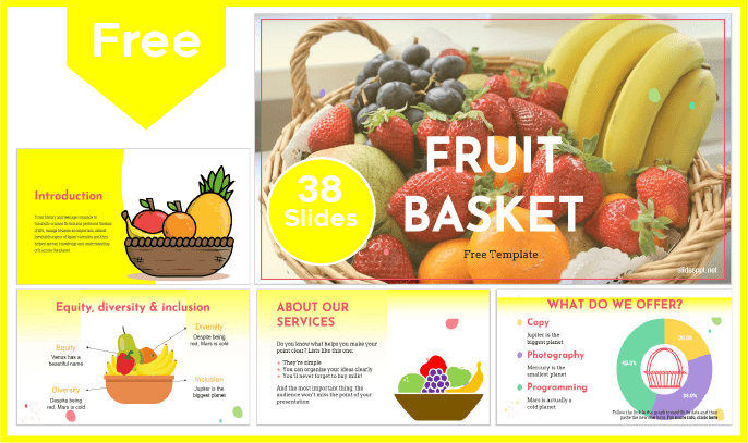 Modelo gratuito de cesto de fruta para PowerPoint e Google Slides.