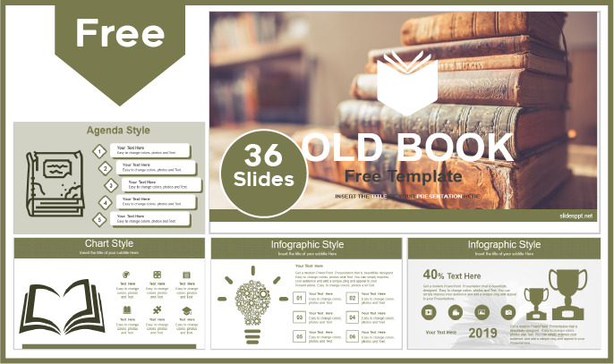 Modelo gratuito estilo livro antigo para PowerPoint e Google Slides.