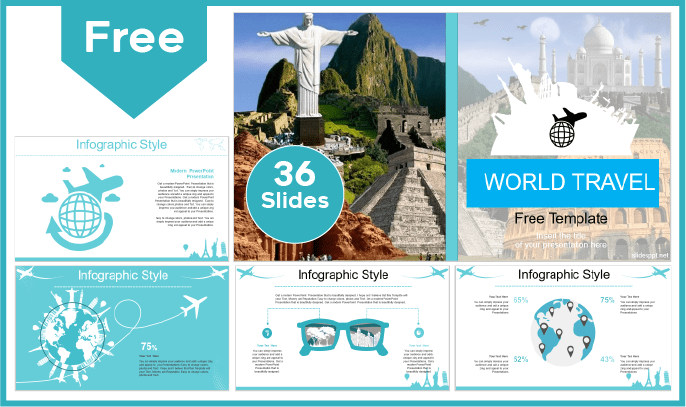 Modelo de viagem mundial gratuito para PowerPoint e Google Slides.