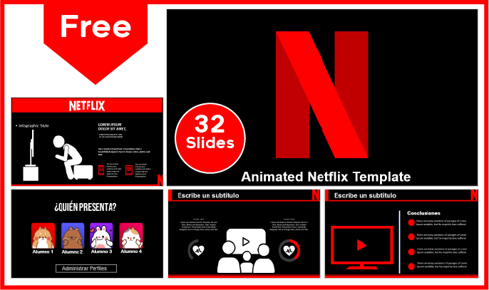 Modelo animado gratuito Netflix para PowerPoint e Google Slides.