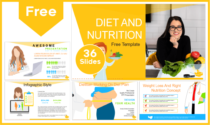 Modelo de Dieta e Nutrição Gratuita para PowerPoint e Google Slides.