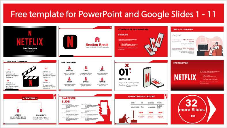 Modelos Netflix modernos para download gratuito em PowerPoint e Google Slides.