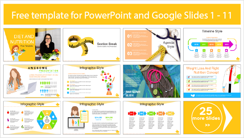 Modèles de documents relatifs à la nutrition et aux régimes alimentaires à télécharger gratuitement en format PowerPoint et Google Slides.