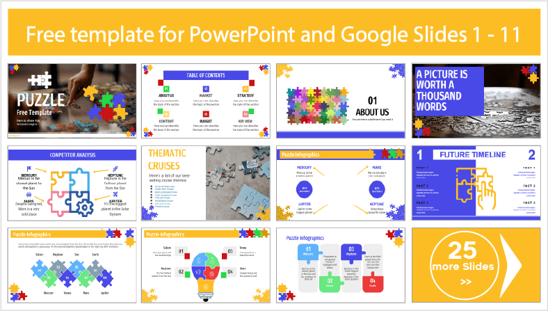 Descarregar gratuitamente os modelos Jigsaw para temas de PowerPoint e Google Slides.
