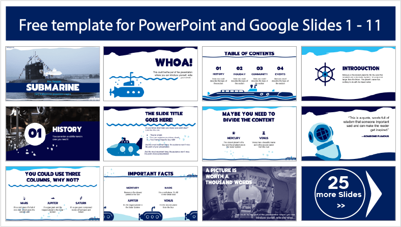 Descarregar gratuitamente os modelos de Submarinos para PowerPoint e Google Slides.