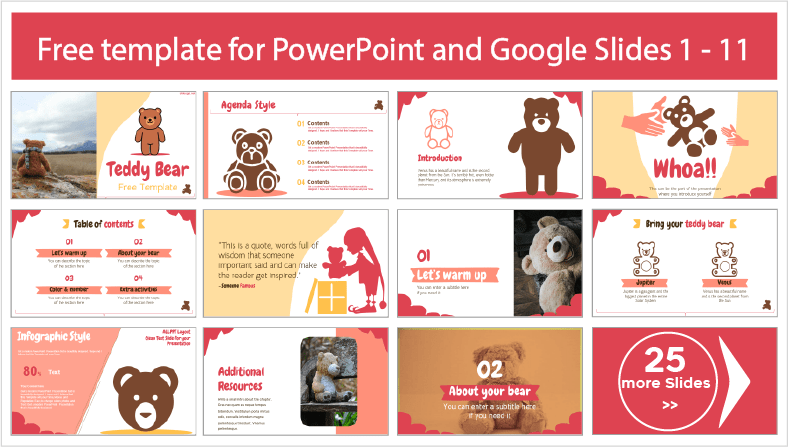 Modelos de ursos de peluche para download gratuito em PowerPoint e Google Slides.