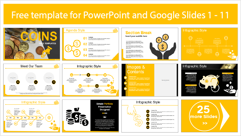Modelos de Moedas para download gratuito em PowerPoint e Google Slides.