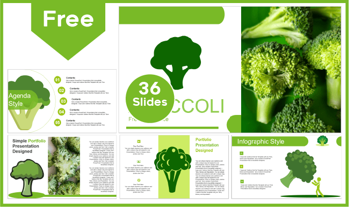 Modelo gratuito de brócolis para PowerPoint e Google Slides.