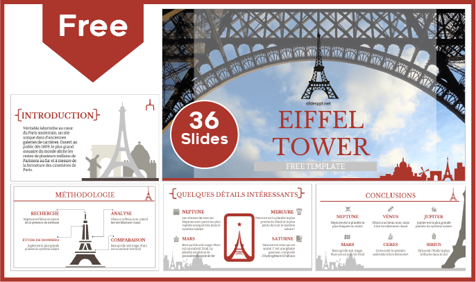 Modelo gratuito da Torre Eiffel para PowerPoint e Google Slides.
