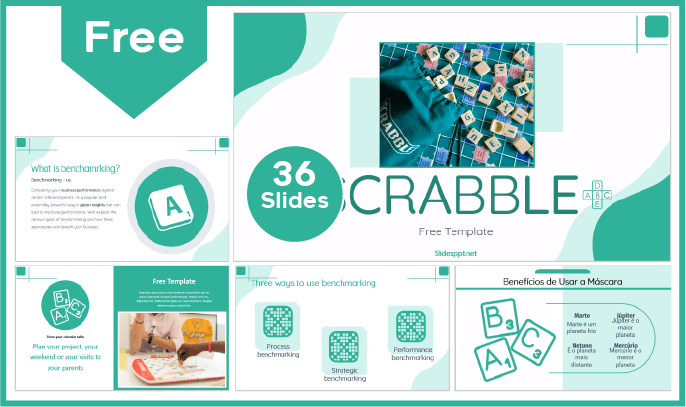 Modelo gratuito em estilo Scrabble para PowerPoint e Google Slides.