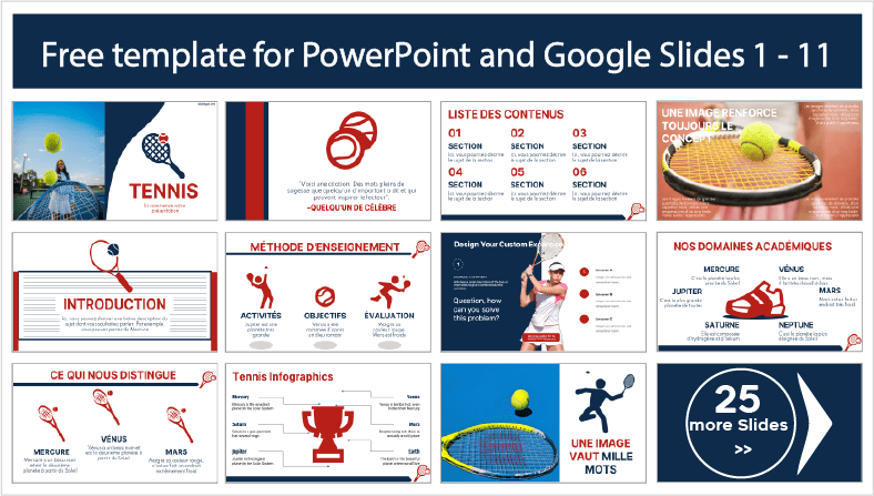 Modèles gratuits de tennis à télécharger en format PowerPoint et Google Slides.