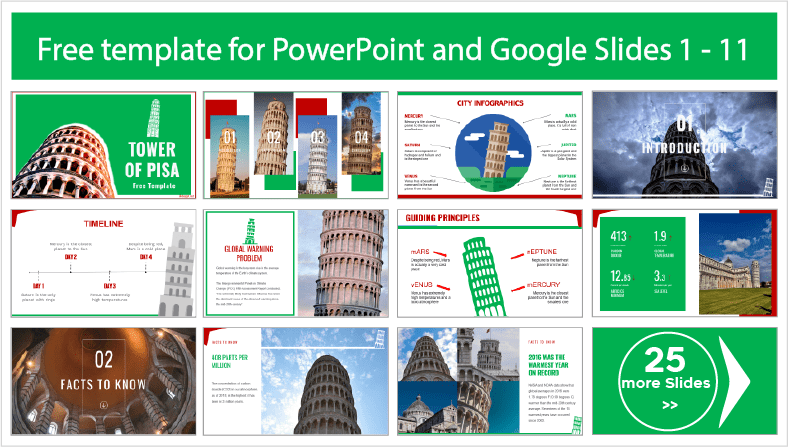 Turm von Pisa Vorlagen zum kostenlosen Download in PowerPoint und Google Slides.