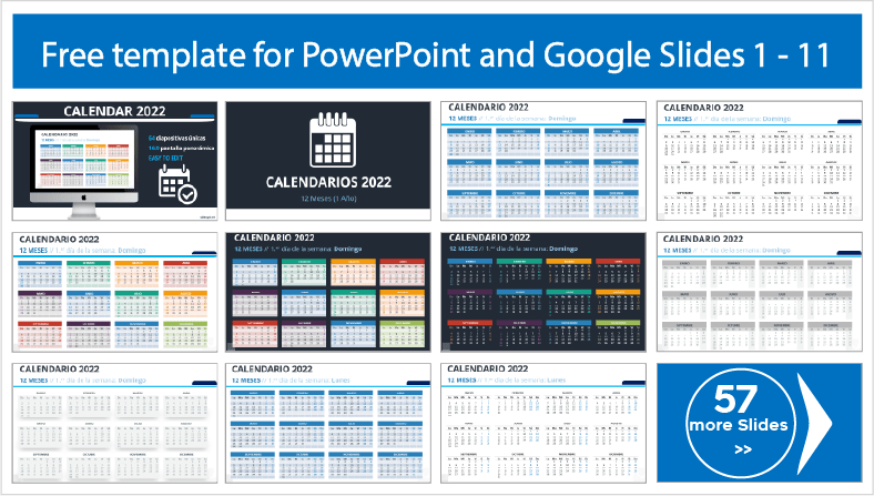 Descarregar gratuitamente o modelo de calendário de 2022 para temas de PowerPoint e Google Slides.