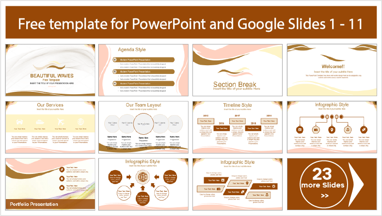 Descarregar gratuitamente modelos de estilo Beautiful Waves para temas de PowerPoint e Google Slides.