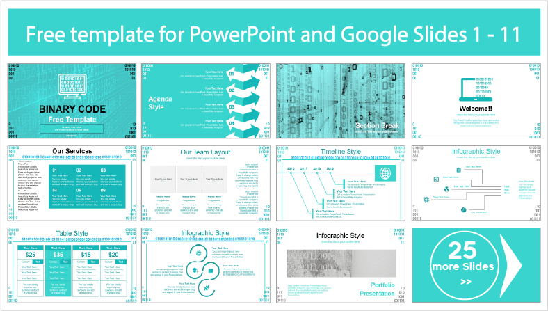 Descarregar gratuitamente os modelos de Código Binário para temas de PowerPoint e Google Slides.