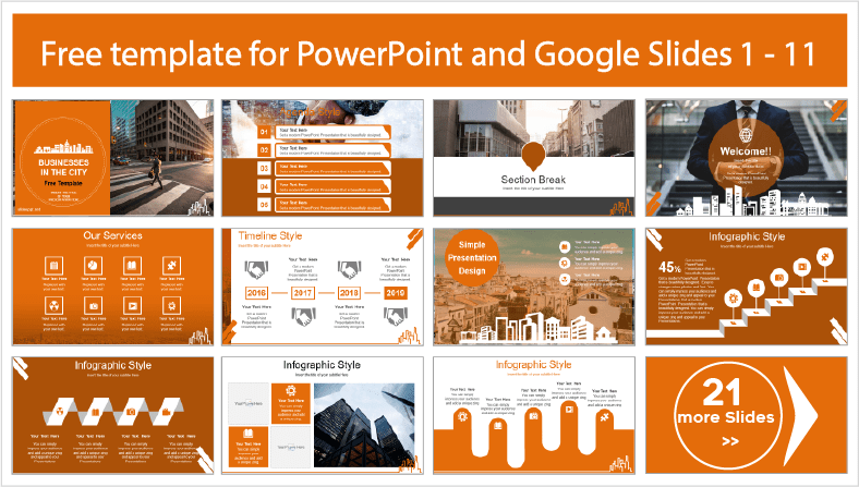 Descarregar gratuitamente os modelos Business City PowerPoint e os temas Google Slides.