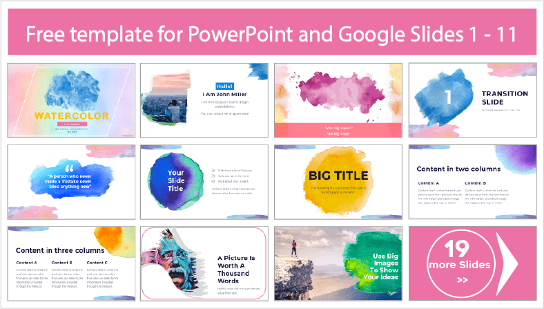 Descargar gratis plantillas Watercolor para PowerPoint y temas Google Slides.
