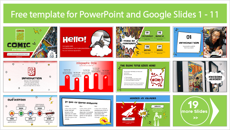 Descarregar gratuitamente modelos de banda desenhada em estilo PowerPoint e temas de Google Slides.
