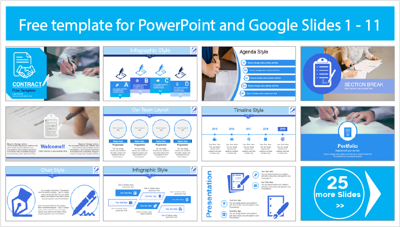 Descarregar modelos de contrato gratuitos para os temas PowerPoint e Google Slides.