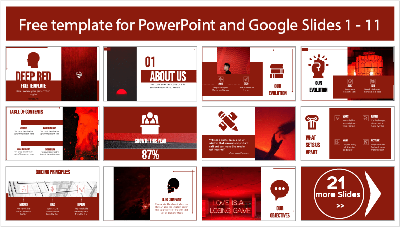 Téléchargez gratuitement des modèles PowerPoint et des thèmes Google Slides de couleur rouge intense.