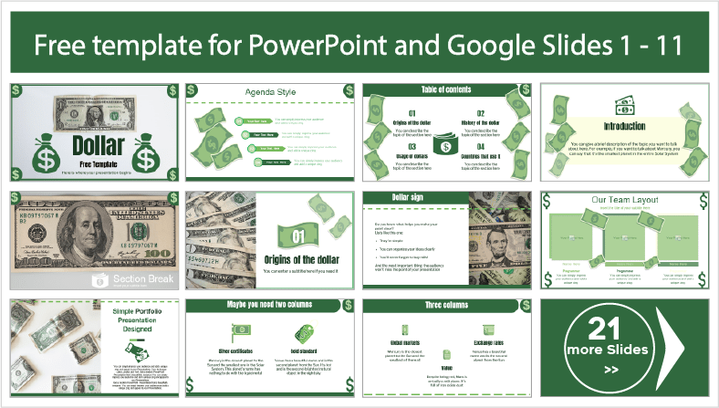 Descarregar gratuitamente modelos PowerPoint estilo Dólar e temas Google Slides.