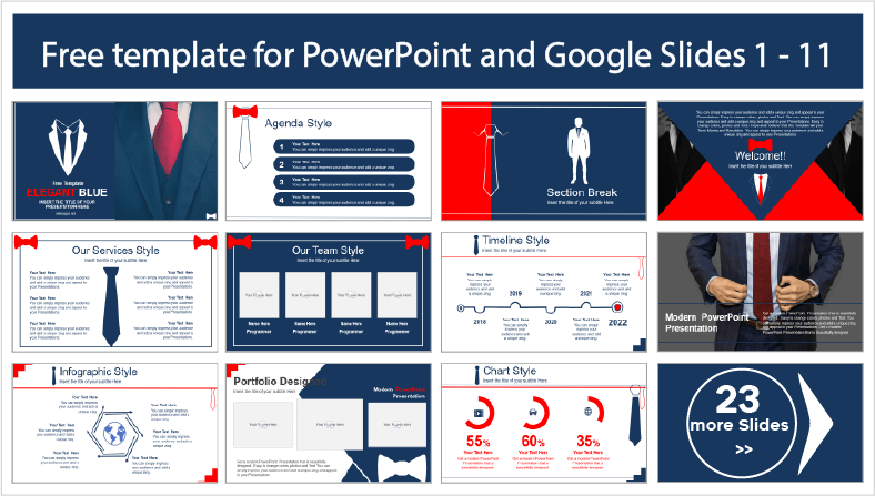 Descarregar gratuitamente os modelos Elegant Blue PowerPoint e os temas Google Slides.