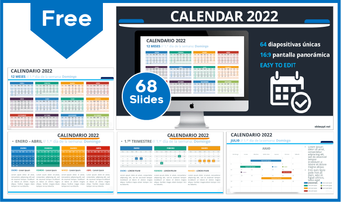Plantilla de Calendarios 2022 gratis para PowerPoint y Google Slides.