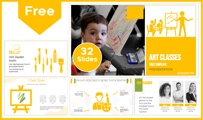 Modelo de aula de arte gratuito para PowerPoint e Google Slides.