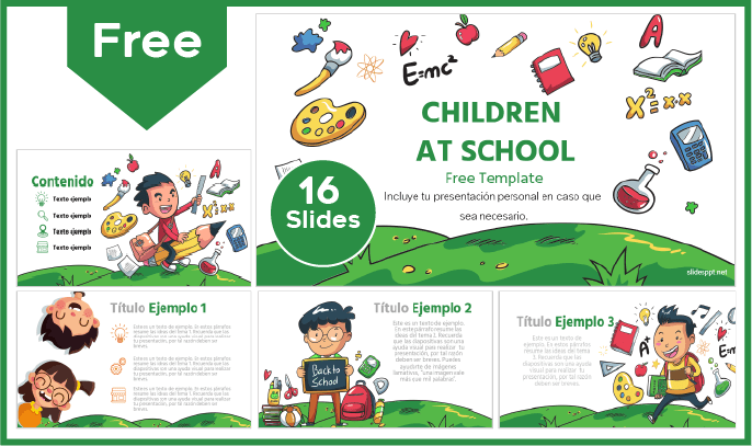 Free kids in school template for PowerPoint and Google Slides.
