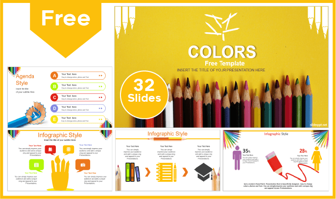 Modelo gratuito de lápis de cor para PowerPoint e Google Slides.