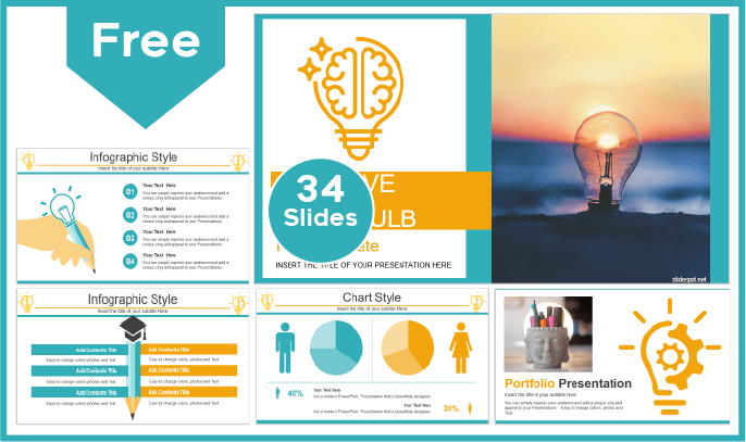 Modelo gratuito estilo lâmpada criativa para PowerPoint e Google Slides.