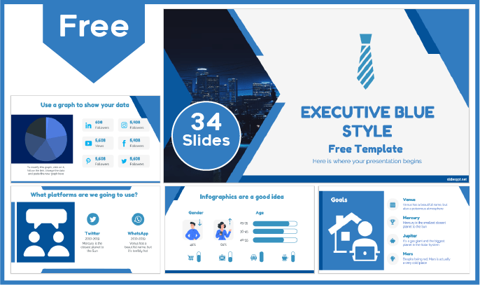 Free Blue Executive Template for PowerPoint and Google Slides.