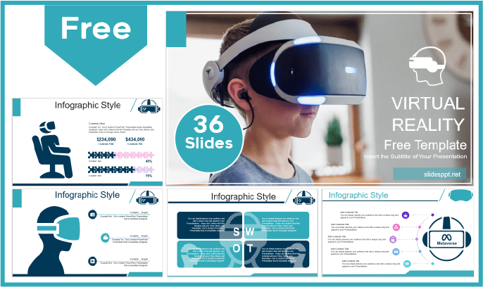 Modelo gratuito de Realidade Virtual para PowerPoint e Google Slides.