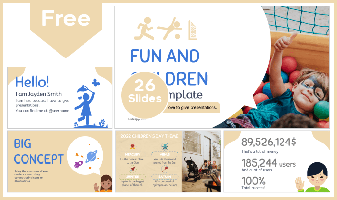 Modelo gratuito de diversão e infantil para PowerPoint e Google Slides.