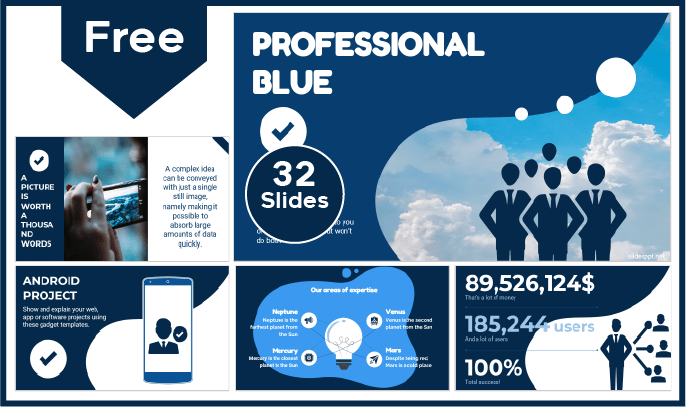 Modelo profissional gratuito azul para PowerPoint e Google Slides.