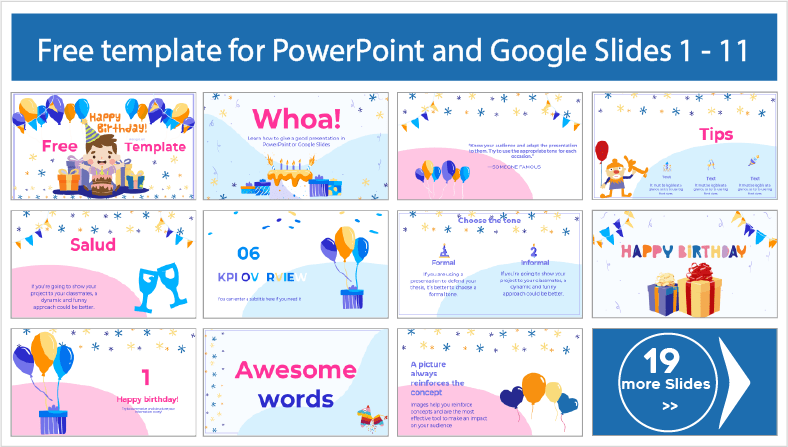 Descargar gratis plantillas de Feliz Cumpleaños para Niños para PowerPoint y temas Google Slides.