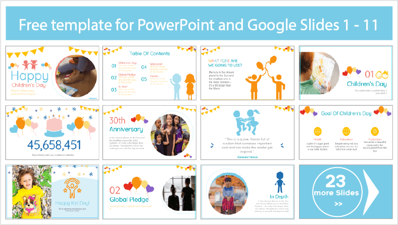 Happy Children's Day Templates for free download in PowerPoint and Google Slides themes.