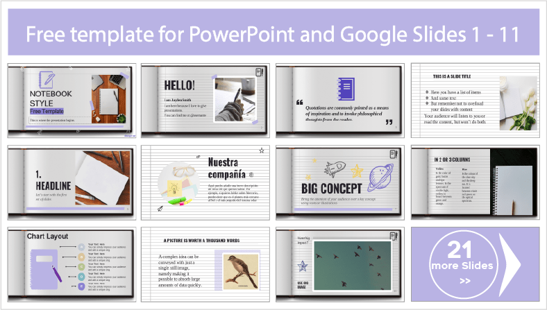 Notebook style templates for free download in PowerPoint and Google Slides themes.