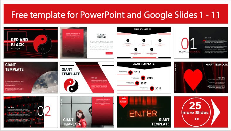 Descarregar gratuitamente os modelos PowerPoint Vermelho e Preto e os temas Google Slides.