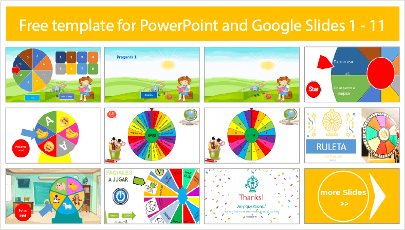 Descargar gratis plantillas de Ruletas Interactivas para PowerPoint y temas Google Slides.