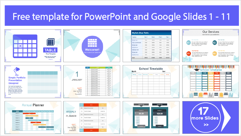 Descarregar gratuitamente o modelo de tabela PowerPoint e os temas Google Slides.