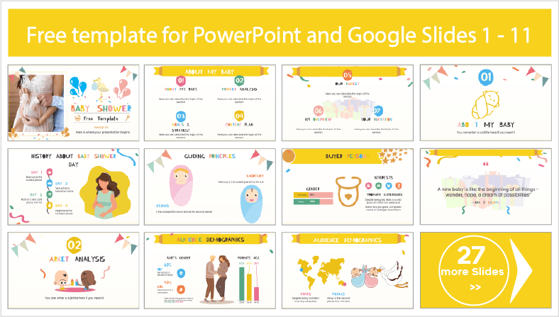 Descarregar gratuitamente os modelos PowerPoint do Baby Shower e os temas Google Slides.
